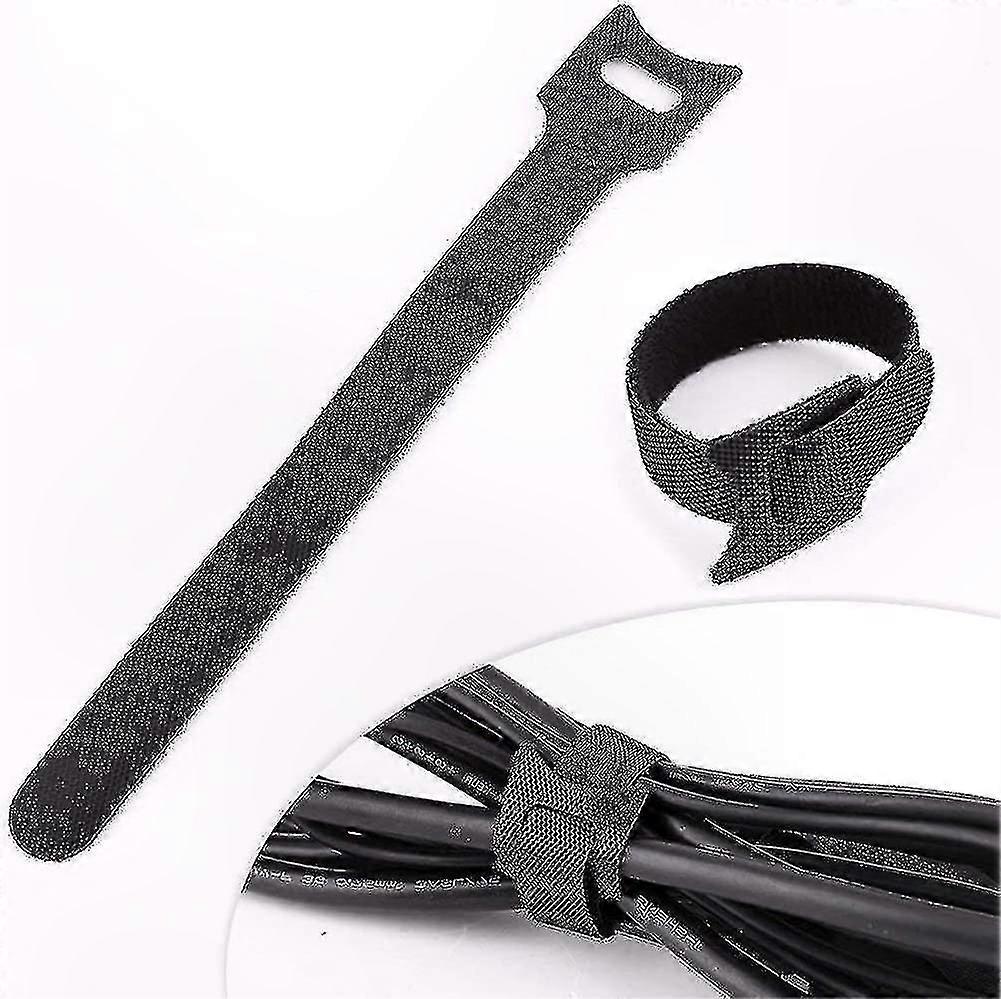 100-Pack Self-Adhesive Fasteners for Cable Management, Black Hook and Loop Ties