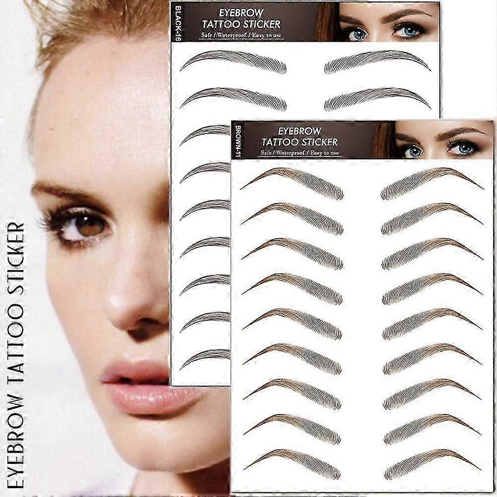 Cujmh Bionic Eyebrow Stickers, BLACK-15, Waterproof Simulation Eyebrows, Black Brown Water Transfer Sticker Sheets