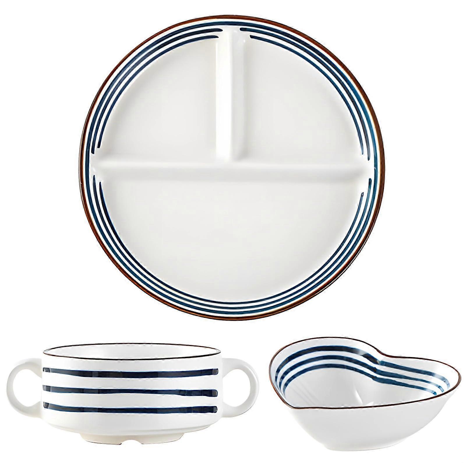 Ceramic Portion Control Plate Set Japanese Style 3Piece Dinnerware with Bowl and Cup
