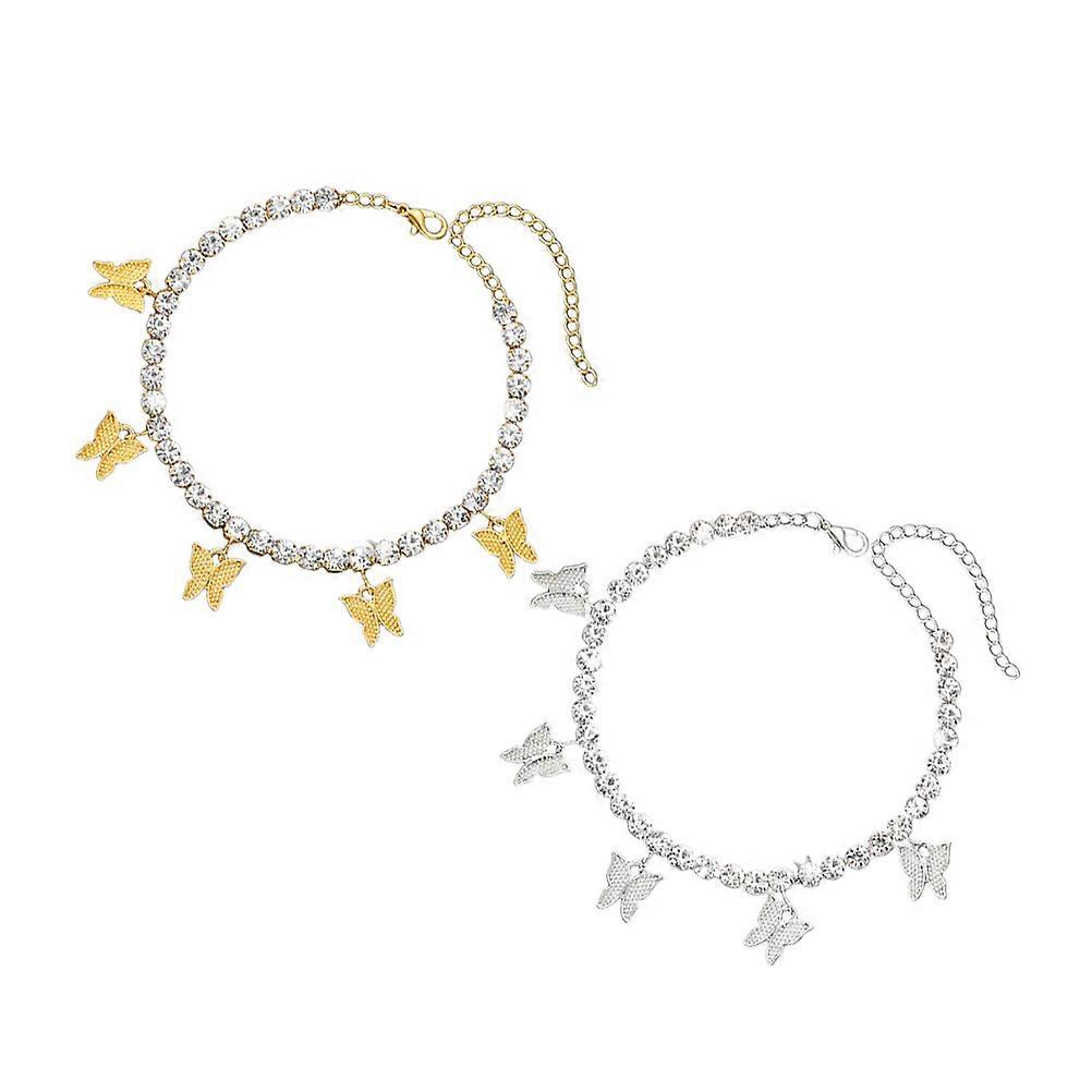 Butterfly Ankle Chain for Decoration with 2Pcs Silver Decorative Anklets