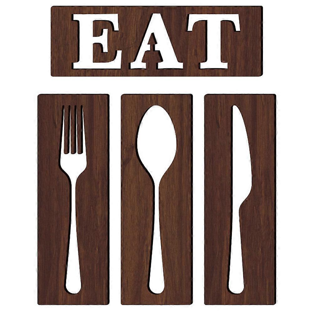 Rustic Wooden Eat Sign Tableware Wall Decor for Kitchen 1Set Brown