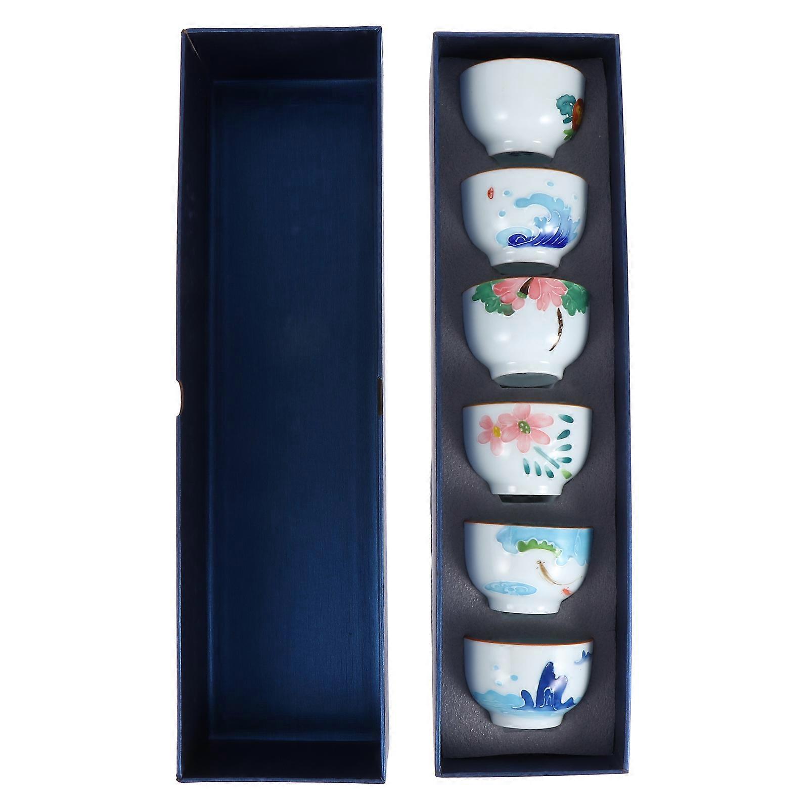 Ceramic Tea Cup Hand-Painted for Tea Gathering 6Pcs Cups