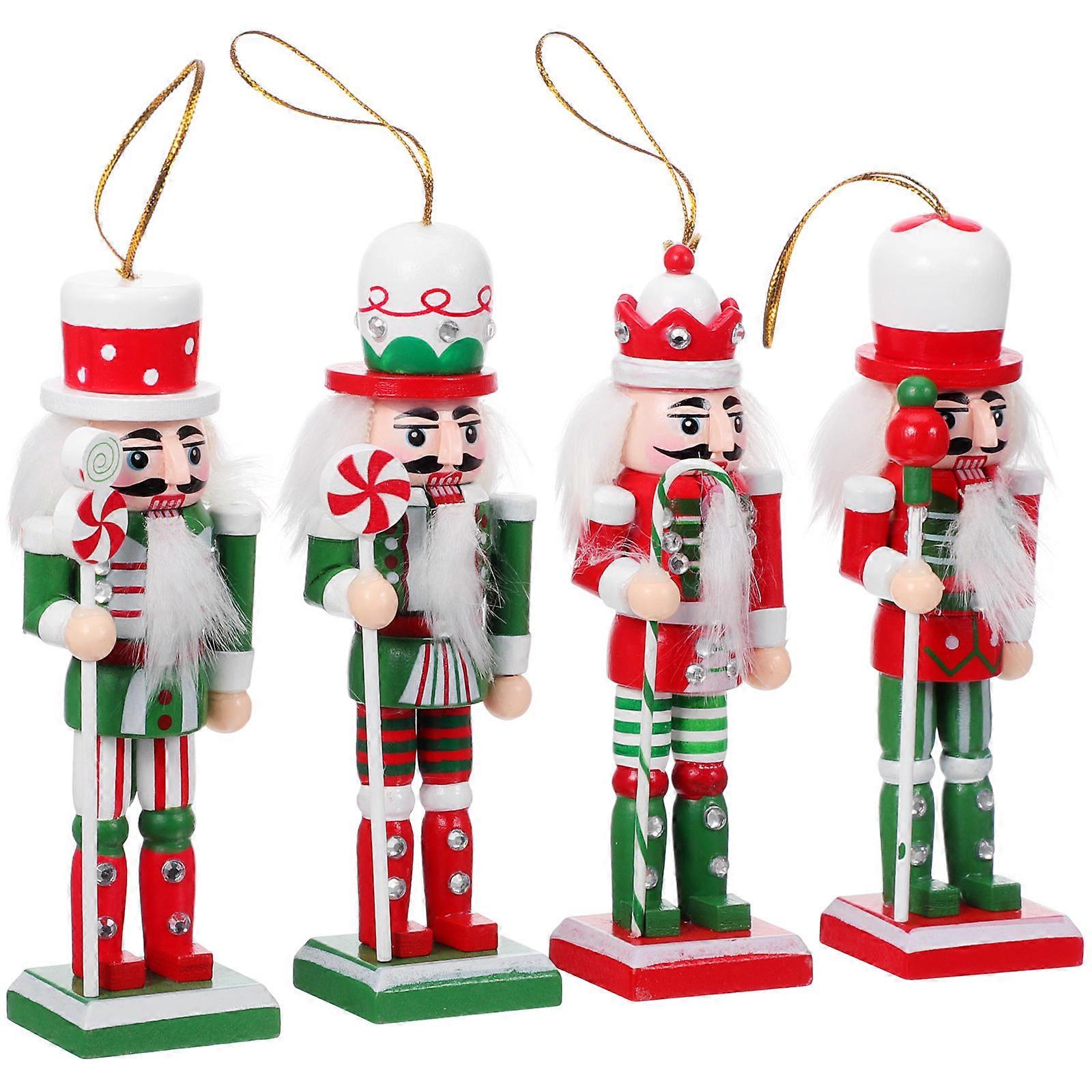Hu Nutcracker Xmas Wood Ornaments for Tree Hanging Decor 4Pcs