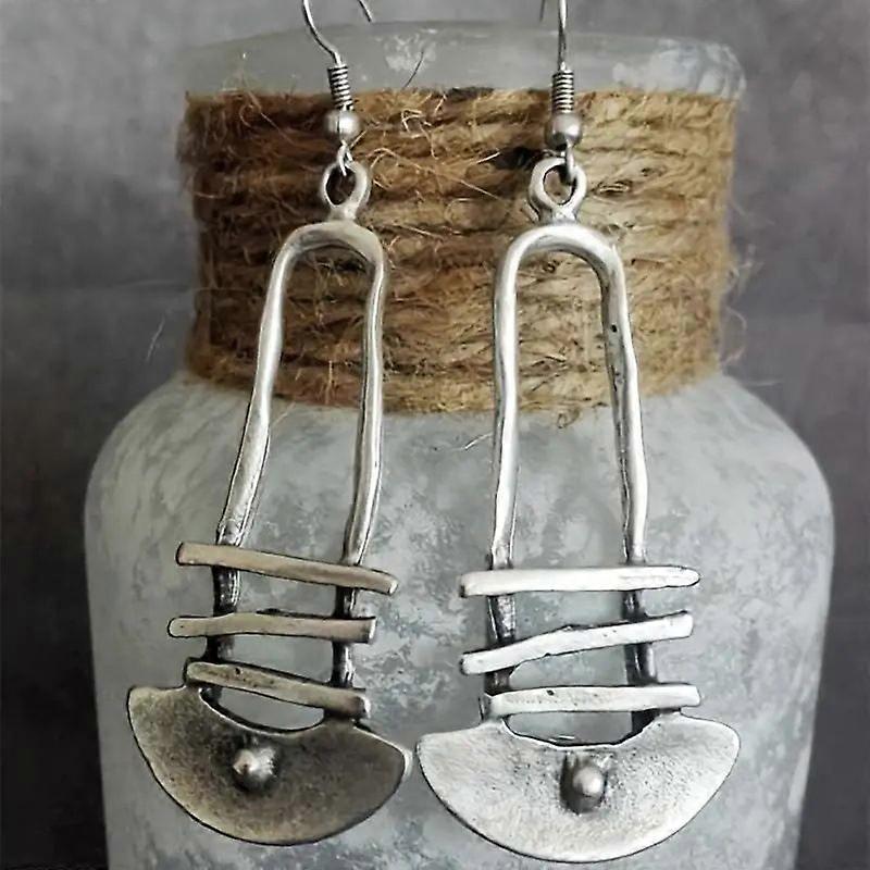 Ladder Pattern Alloy Dangle Earrings Antique Silver 55x18mm