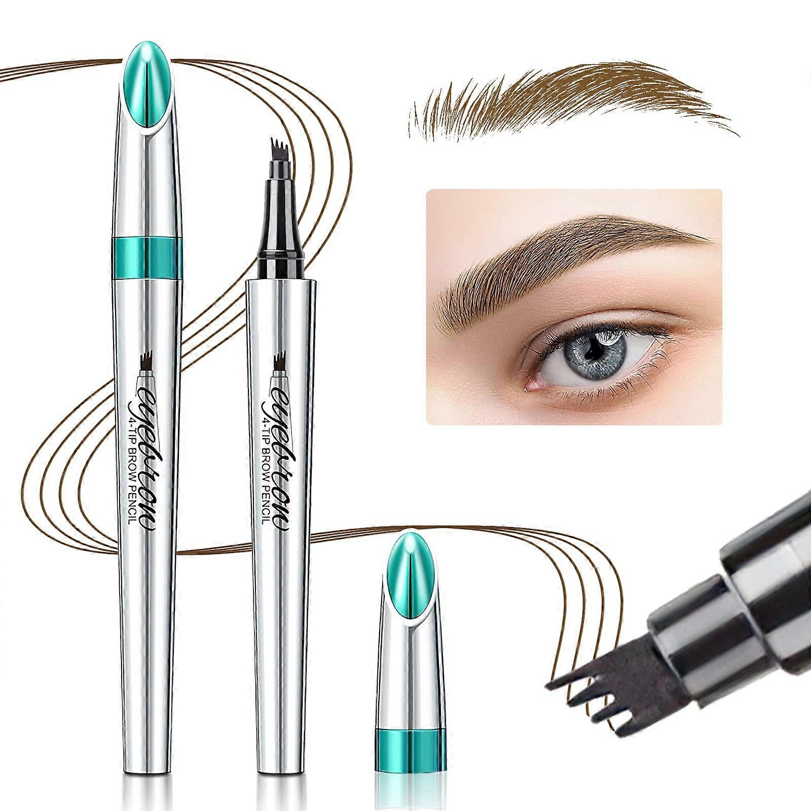 Light Brown Microblading Eyebrow Pen with 4 Point Tip, Waterproof Smudgeproof Natural Finish