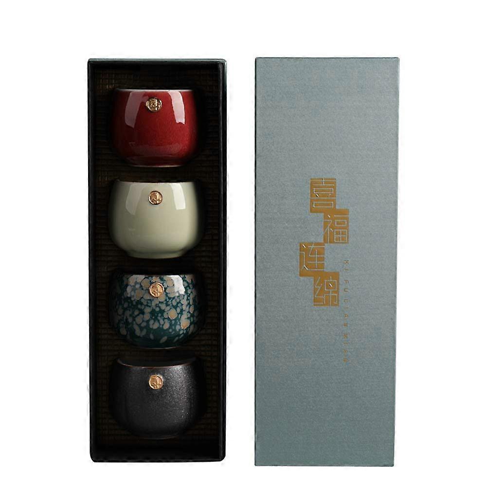 Japanese Tea Cups Set of 4 Handmade Ceramic Sake Cups with Elegant Pattern GiftReady Packaging