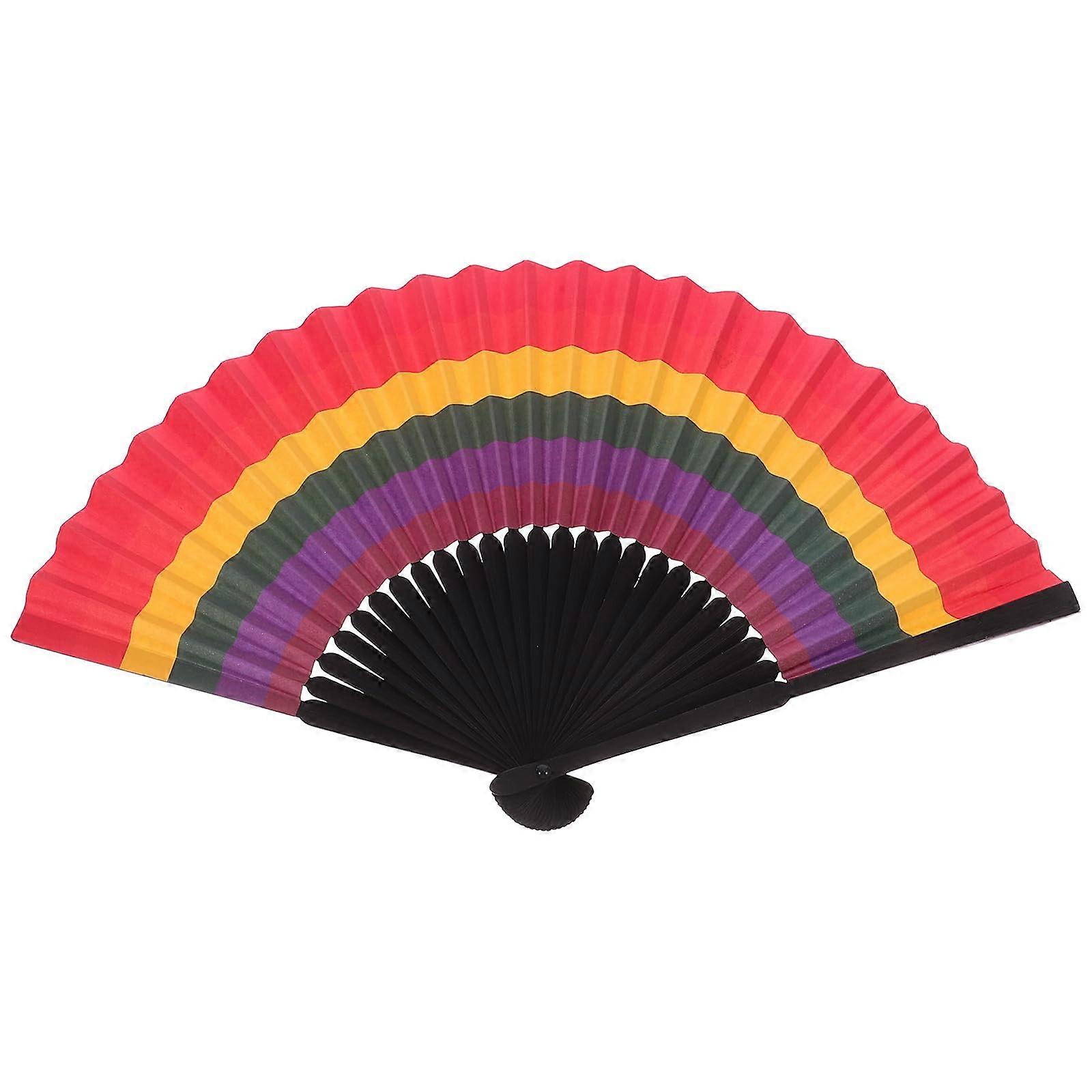 Rainbow Handheld Folding Fan for Dance Performance and Home Decor, Lightweight Compact Design