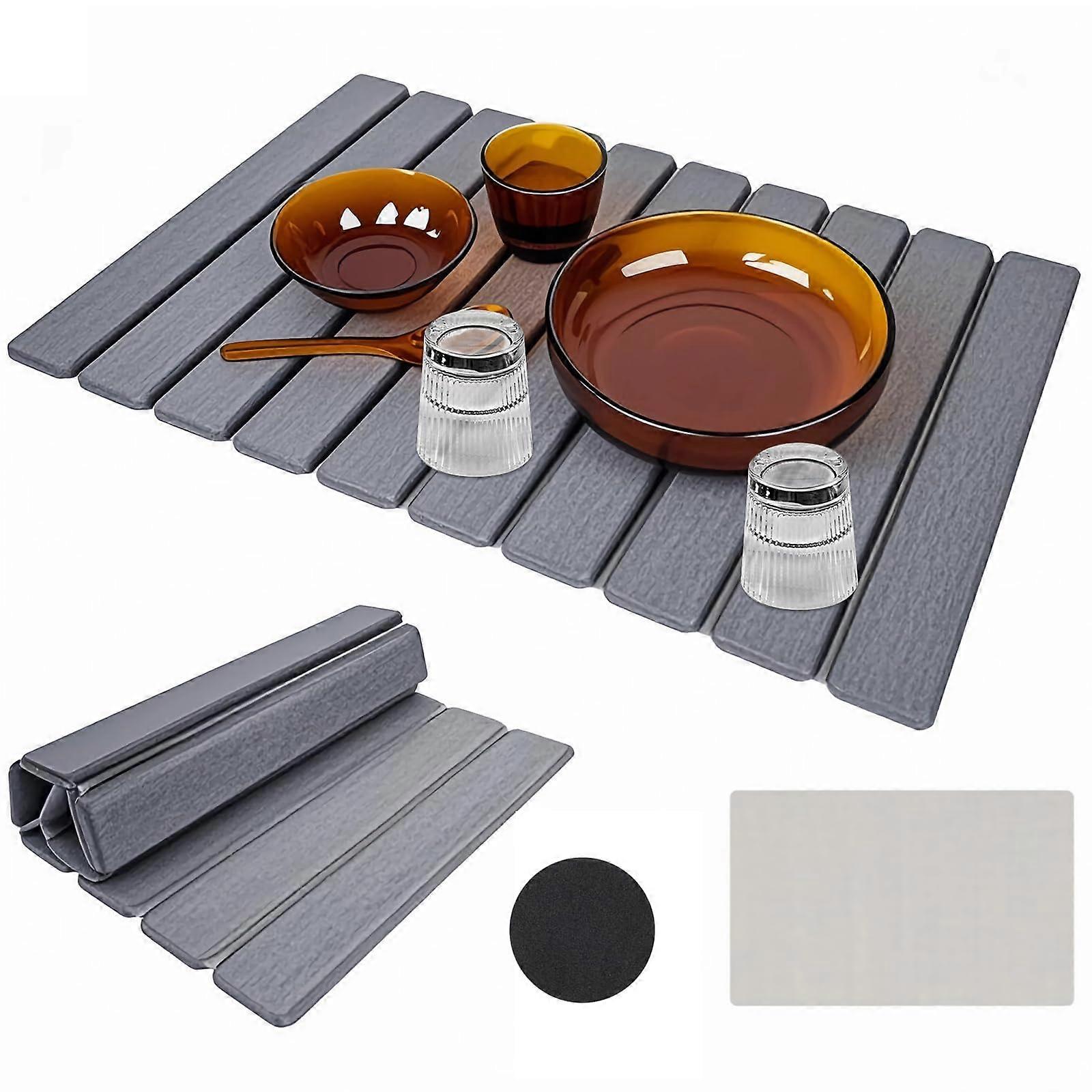 Large Diatomite Drying Mat 24x16 QuickDrying NonSlip Stone Dish Mat for Kitchen Counter Dark Grey