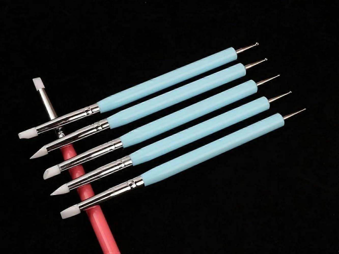 Nail Art Dotting Tools Set 5pcs Double Ended Silicone and Metal Pens for Precise Dot Size Control