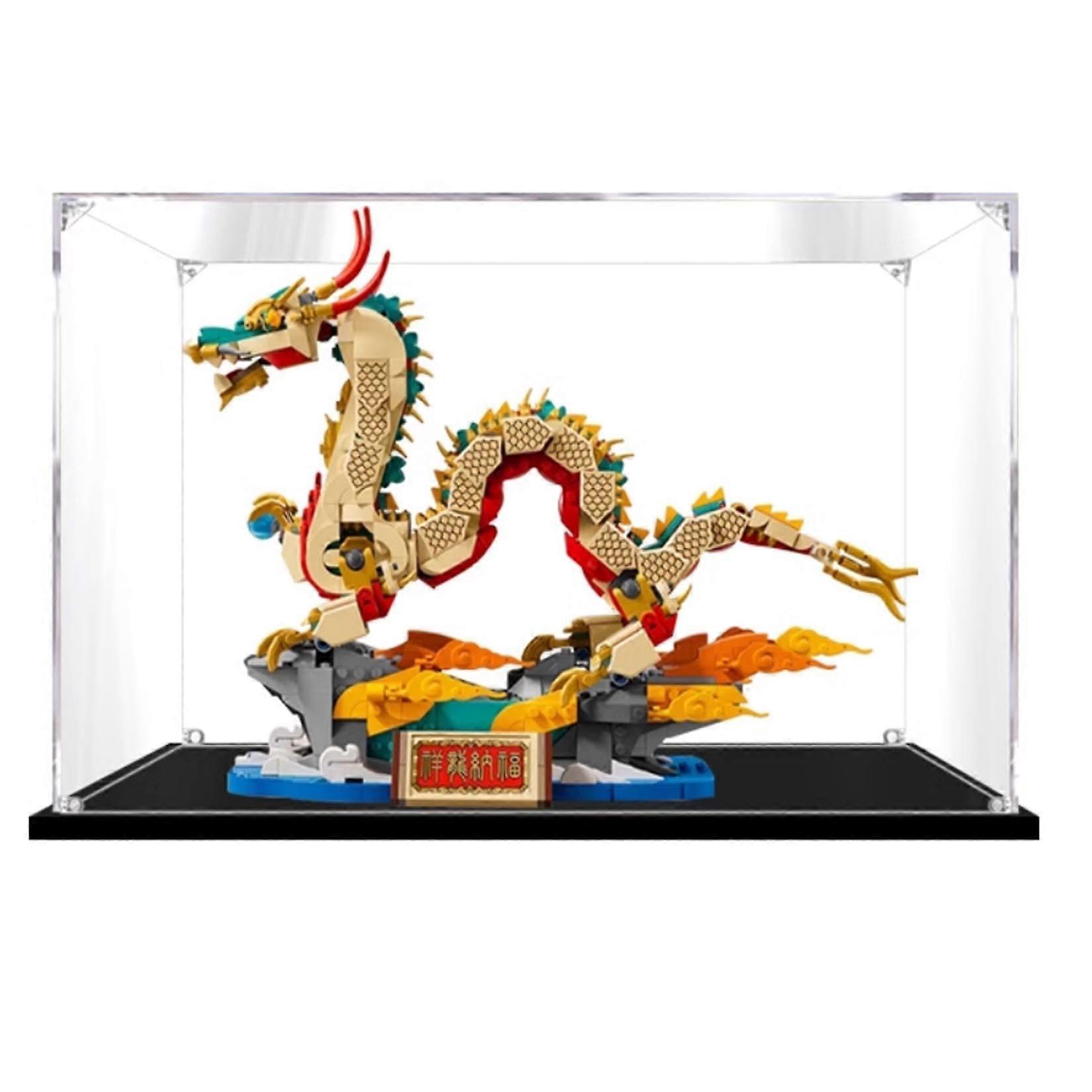 Acrylic Display Case for  80112 Auspicious Dragon, Clear Dustproof Showcase with Decorative Backdrop