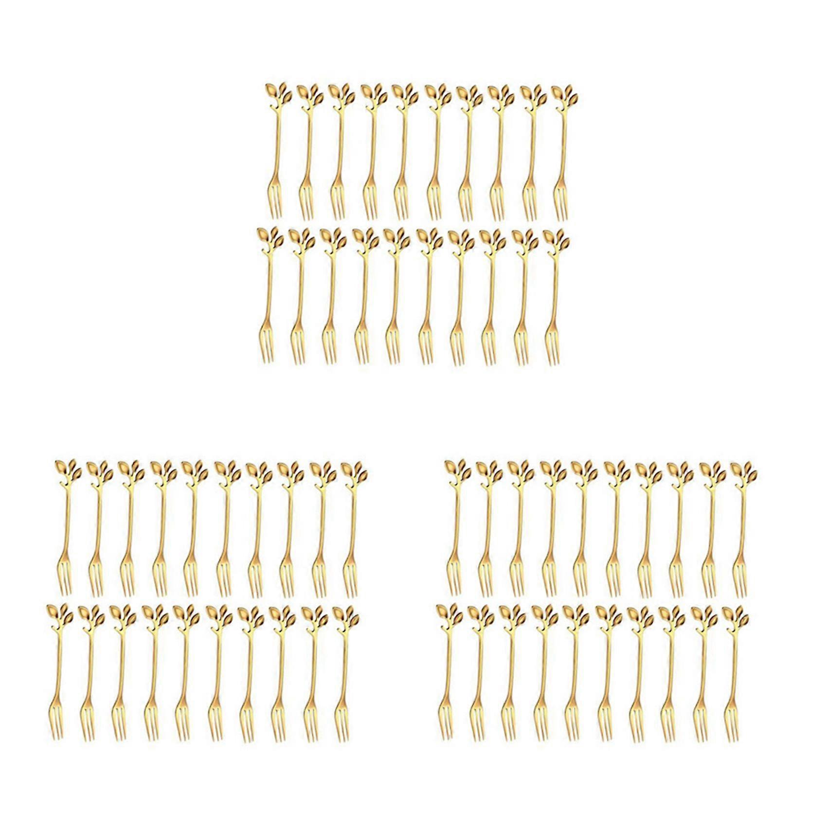 60Pcs Stainless Steel Flatware Fruit Fork Dinnerware Appetizer Snack Dessert Fork Kitchen Tableware Leaf Shape