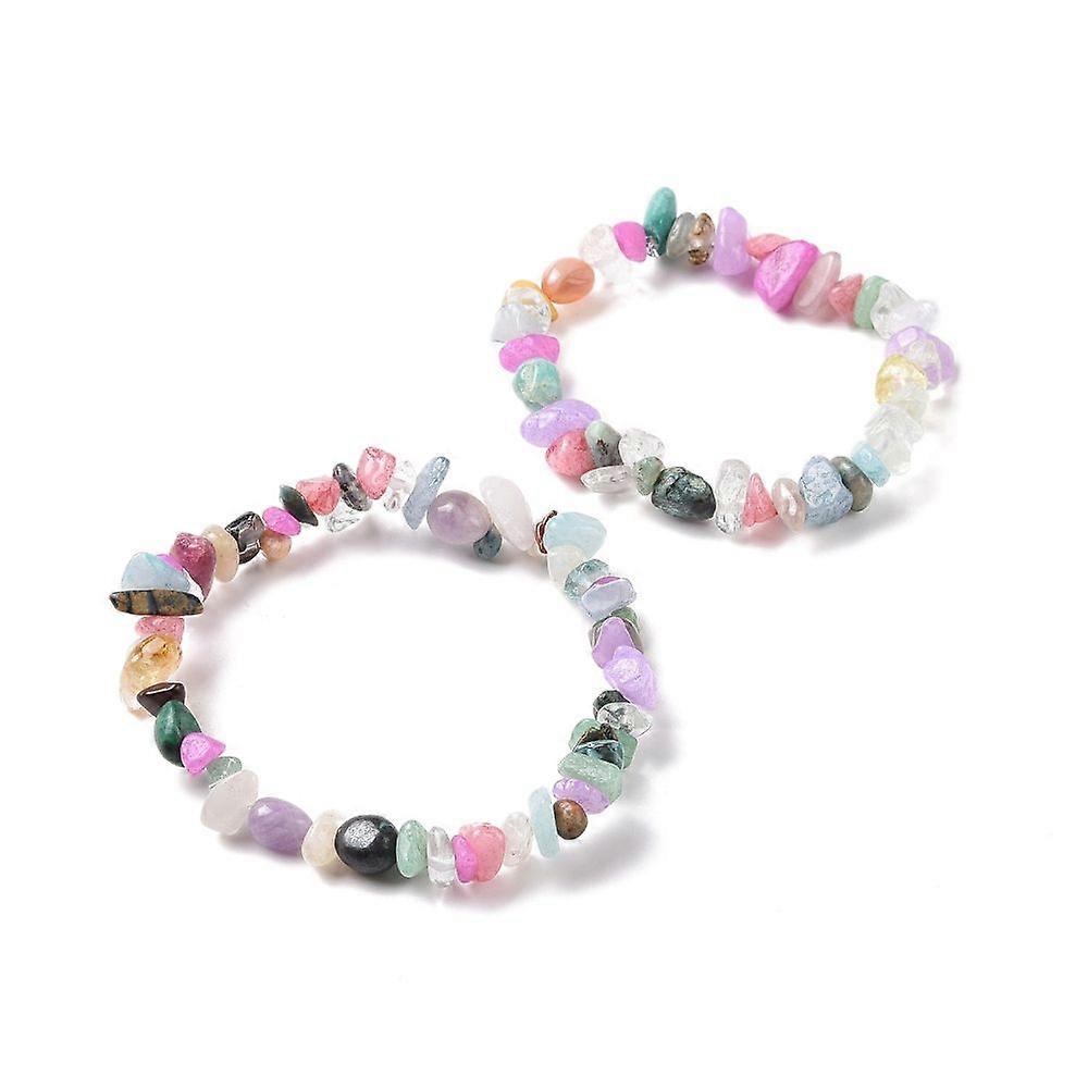 2pcs Mixed Gemstone Chips Stretch Bracelets set for Parent Inner Diameter: 1-7/8~2 inch(4.9~5.1cm)