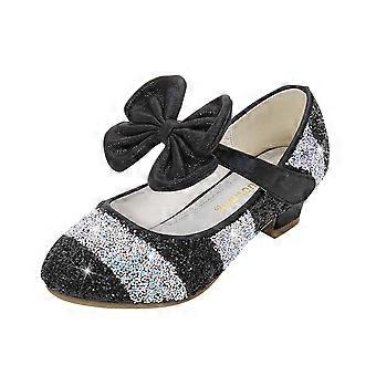 Girls Sequin Bow Princess Shoes Round Toe Crystal Dress Shoes with Soft Sole,Party Dance Heels for Kids,Holiday Celebration Footwear(Black,10 Years)