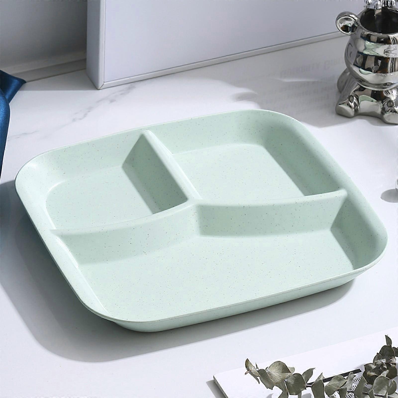 Plastic Divided Dinner Plates Lightweight Square Buffet Plates Stackable Three-Cell Grid Green Plates