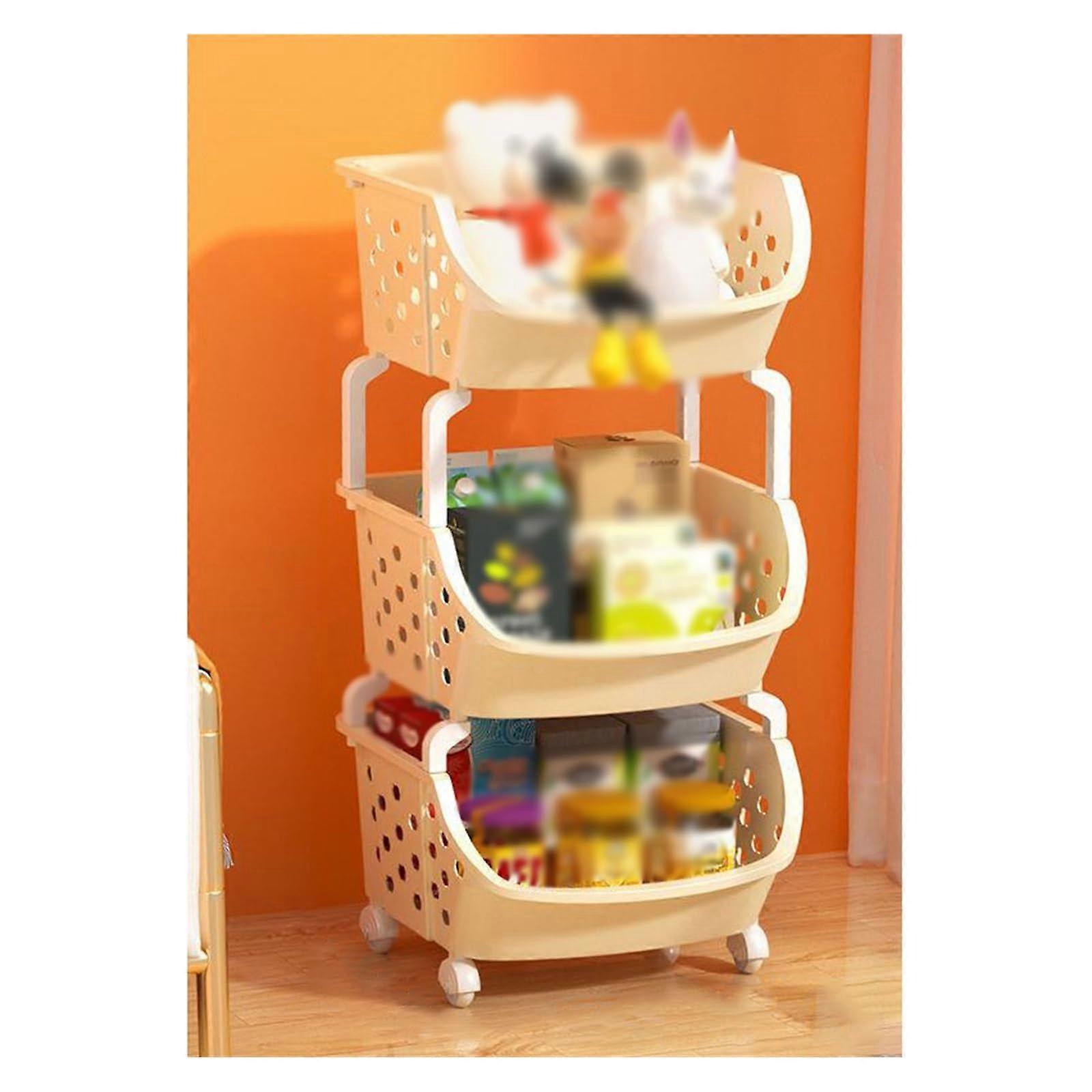 Storage Cart with Wheels, Stackable Storage Baskets, 3Tier for Kitchen and Bathroom, Style2