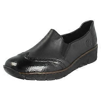 Ladies Rieker Brogue Detailed Slip On Smart Shoes 53776