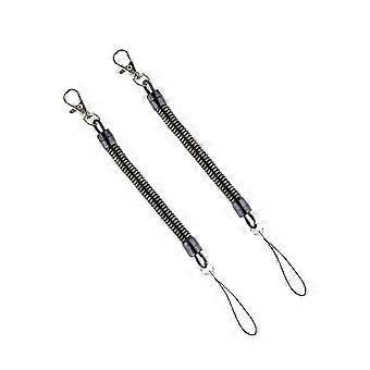Elastic Retractable Spring Coil Keychain Bracelet, Black Plastic, 25cm, 2 Pack with Carabiner