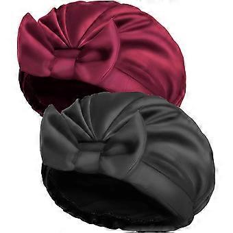 Fashion Waterproof Shower Cap, Faux Silk Satin Perm Cap with Bow, Double Layer Reusable, Adjustable Large Shower Cap Hair Cap, Suitable for All Hairs