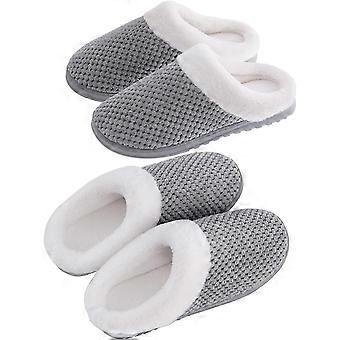 Liangnv House Slippers for Women 2 Pack, Anti-Slip Fuzzy Slippers Cozy Warm Women Slippers Indoor & Outdoor with Memory Foam and Fluffy Lining for Win