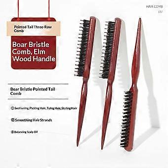Wooden Handle Hair Comb Hairs Fluffy Three Rows Boar Bristle Combs Hairdressing Back Teasing Brushes Hairdressing Styling Tools