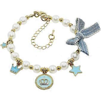 Adjustable Dog Cat Pearl Necklace Collar with Charm Pendant for Pet Puppy Kitty Grooming(Blue, S)