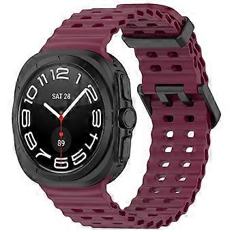 For Samsung Galaxy Watch Ultra 47mm Silicone Design Dual Buckle Replacement Arm Band Wine Red