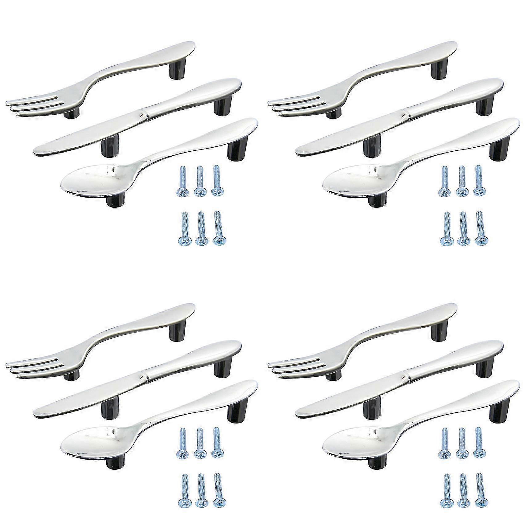 12 Pcs Silver Kitchen Cabinet Drawer Pull Handles Knobs (Knife compatible withk Spoon)