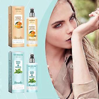 Roxelis Verfrissende Bodyspray (Munt en Ceder) Bloemige en fruitige geuren zijn verfrissend. De geur blijft lang op het lichaam, de nek en de polsen hangen. Draagbare geurverspreider.