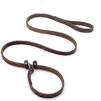 Correa de perro de plomo deslizante de cuero real, correas de deslizamiento de mascotas cosidas ajustables con control deslizante, flat do de servicio pesado