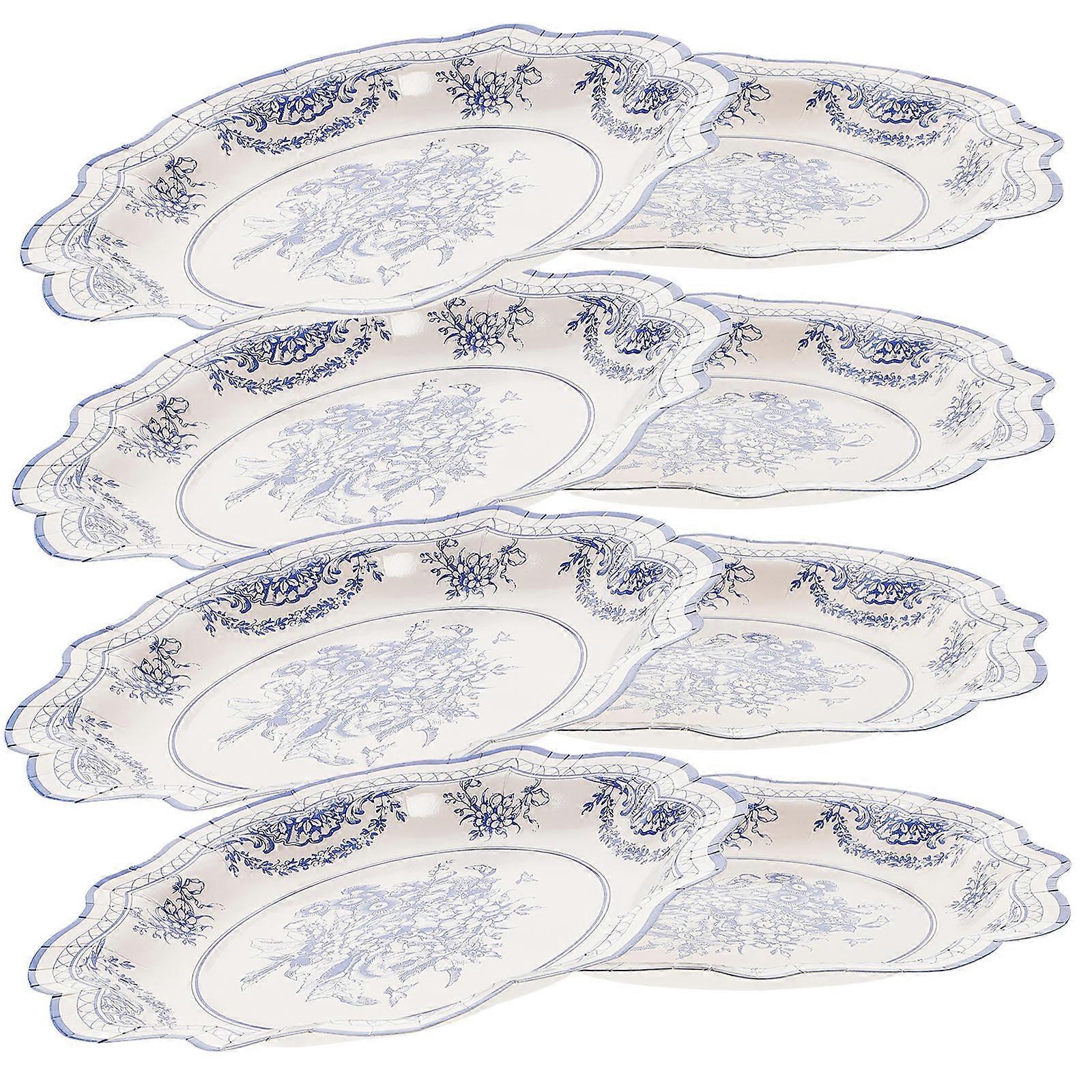 Vintage Printed Flower Pattern Paper Dish compatible with Storage 8Pcs Party Catering
