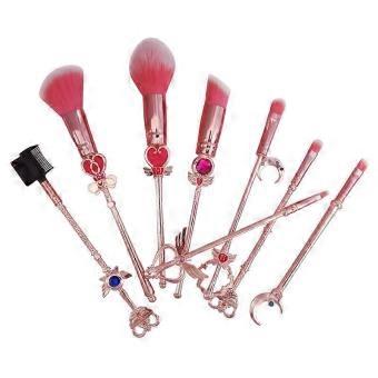 8PCs Sailor Moon Magical Girl Cosmetic Brush Set, Pink, Eyeshadow Eyeliner Eyebrow Essentials, Golden