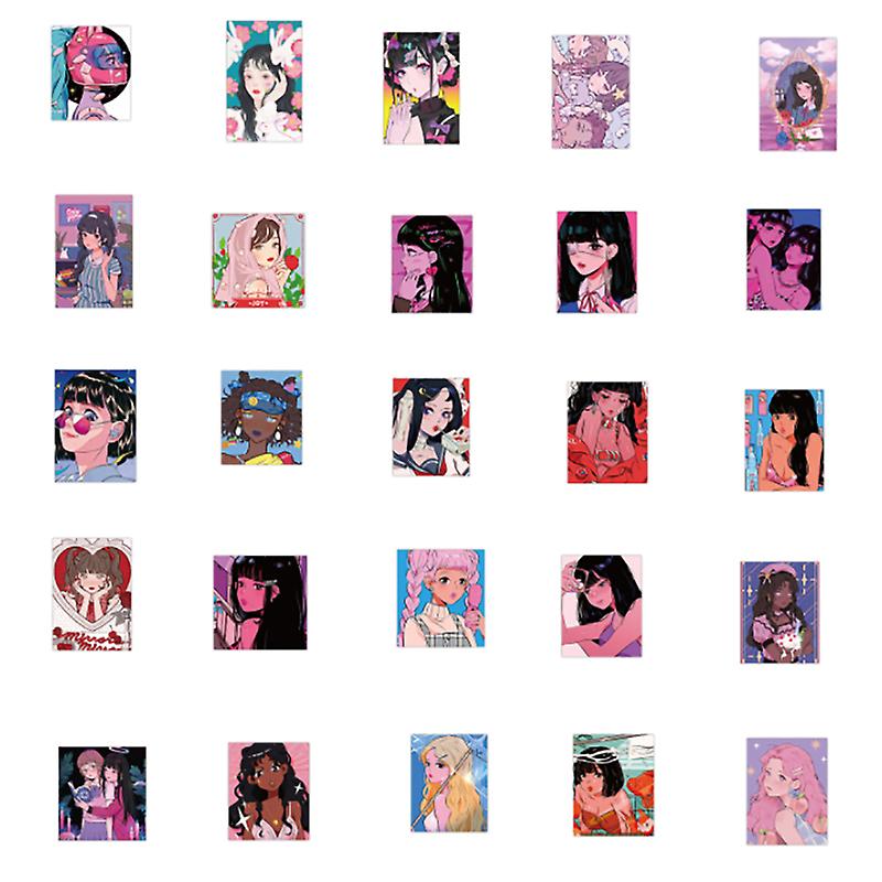 50 adet / paket Karikatür Kız Grafiti Çıkartma Diy Notebook Bavul Su Geçirmez Çıkartma Çıkartmalar * 50