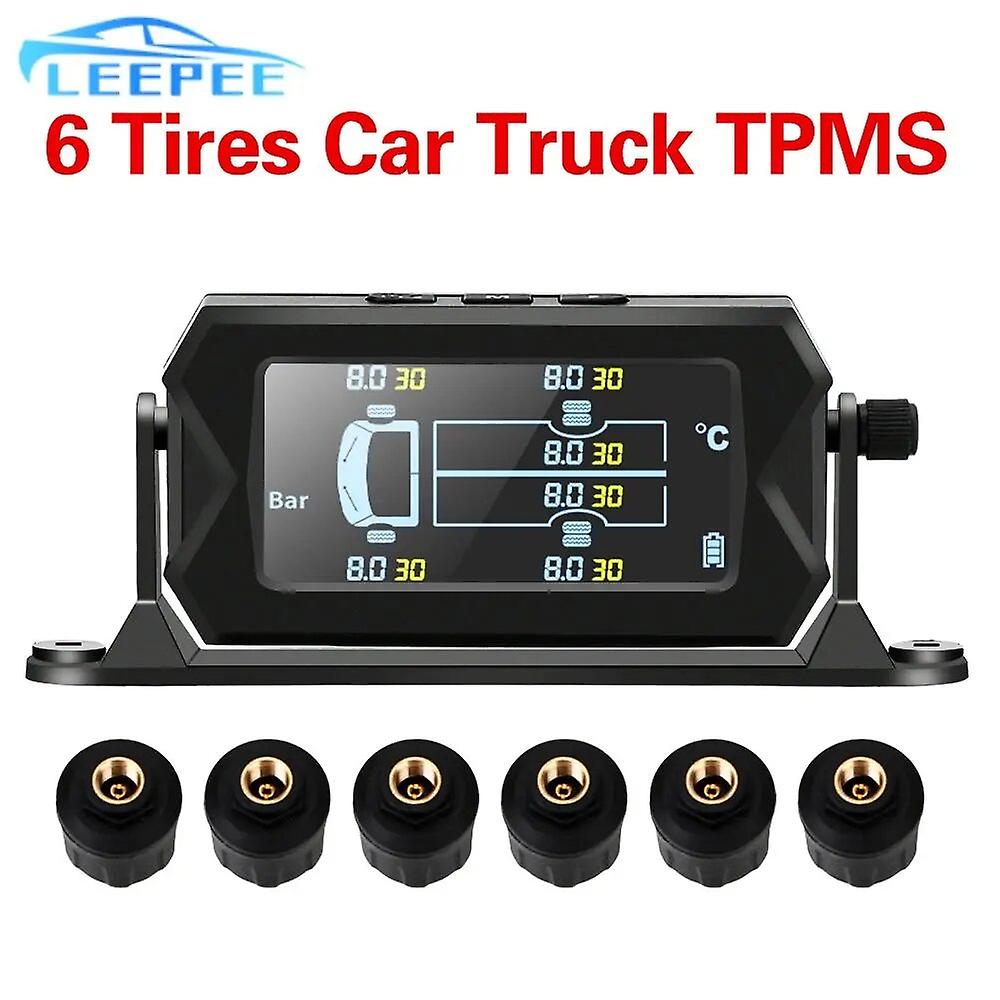 Leepee Car Rv Truck Tpms With 6 External Sensors Tire Pressure Monitoring System Wireless Solar Digital Lcd Alarm