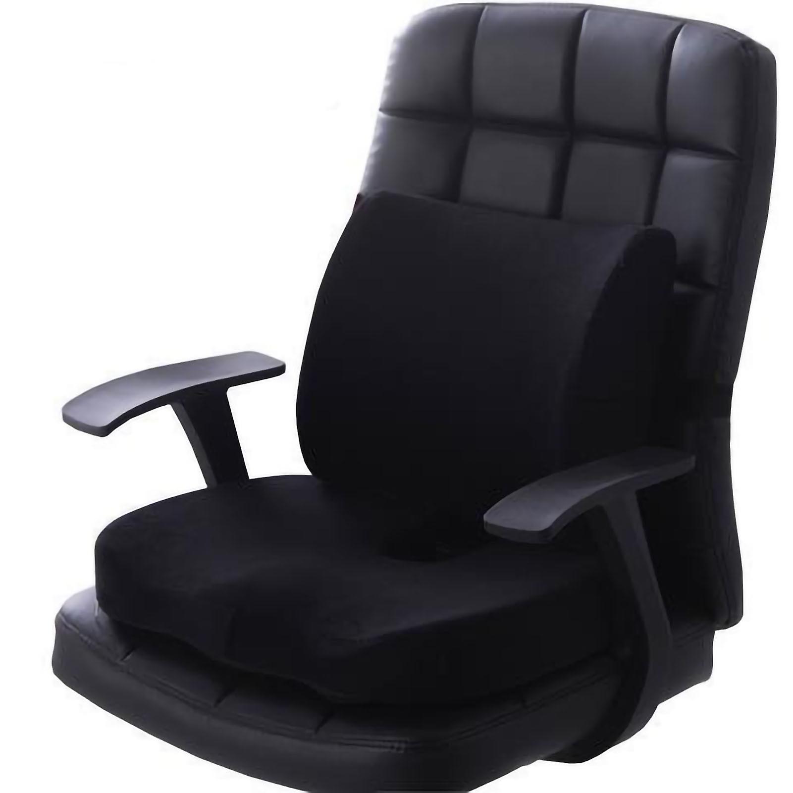 Seat Cushion and Lumbar Support Set, Comfortable Polyester Chair Cushions for Office and Home, Black Flannel Set, Cushion and Backrest Combo Set
