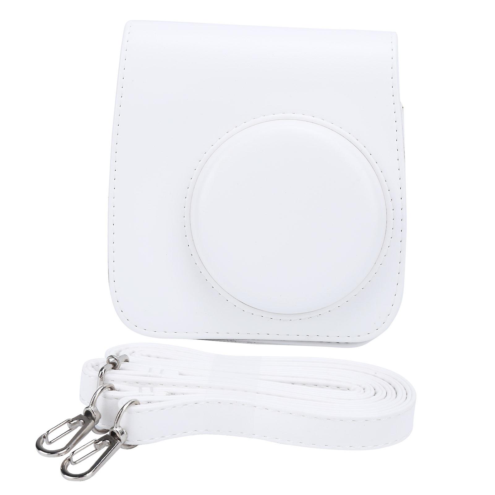 PU leather Mini camera protective case with adjustable shoulder strap for Instax Mini 7+ camera white