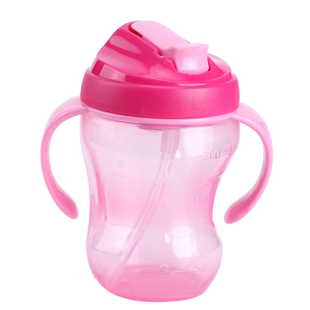 260ml Double Handle Infant Kid Non slip Leakproof Water Drinking Learning Cup(Pink )