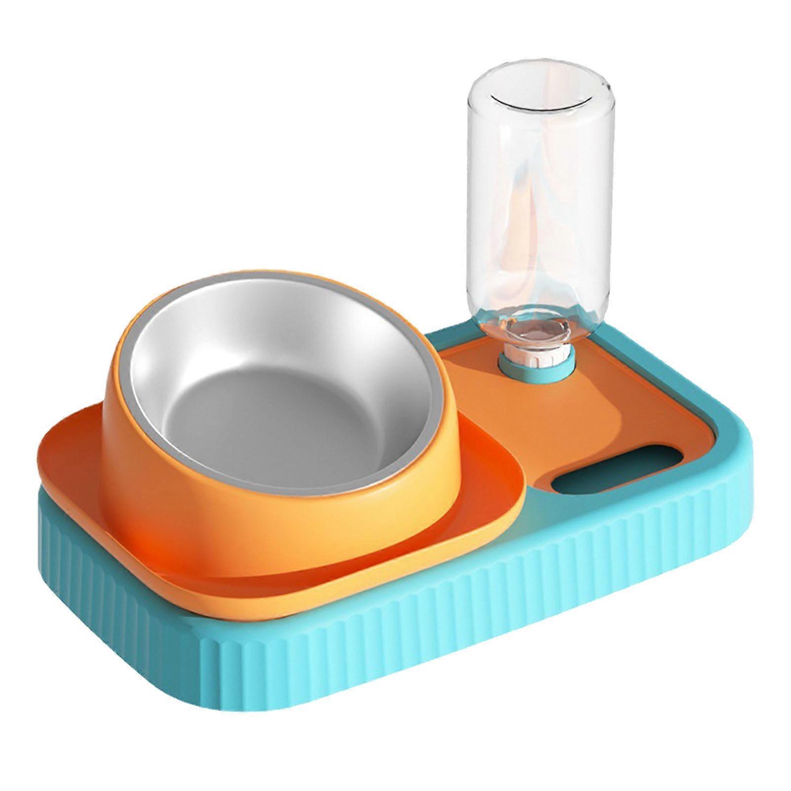 Cat Food Bowl Automatisk Waterer Anti Spill rustfrit stål 15 grader vippet Cat Water Bowl til små mellemstore kæledyr 