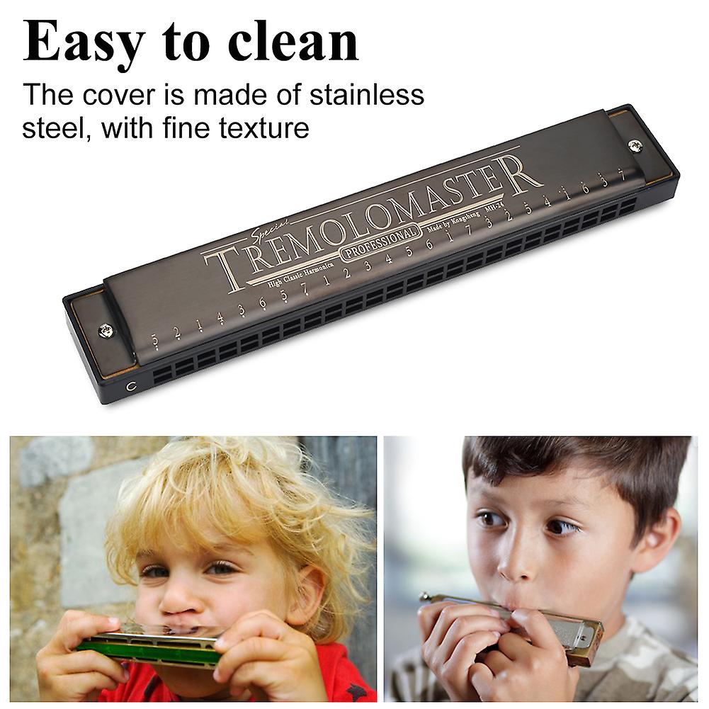 24-Hole 12-Tone C Key Harmonica with Case, 7.09x1.18x0.79in