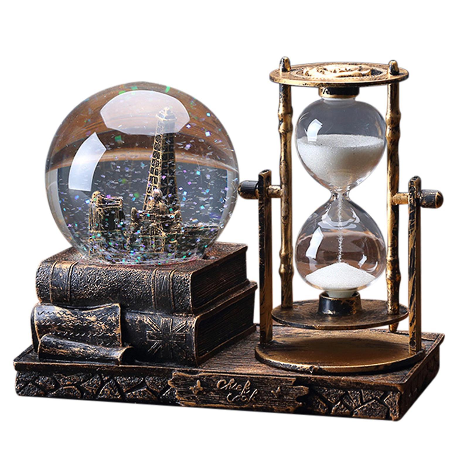 2 i 1 Retro Crystal Ball Timeglass Timer med lett musikkdekorasjon for skrivebordskap stue