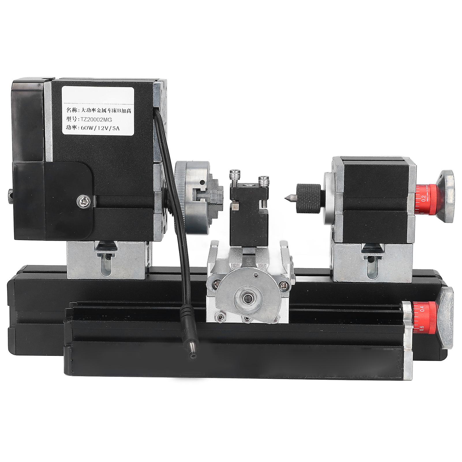 12VDC 60W 12000RPM High Power Micro Lathe Machine Metal Rotating Lathe with Drill Chuck 100‑240VUS Plug 