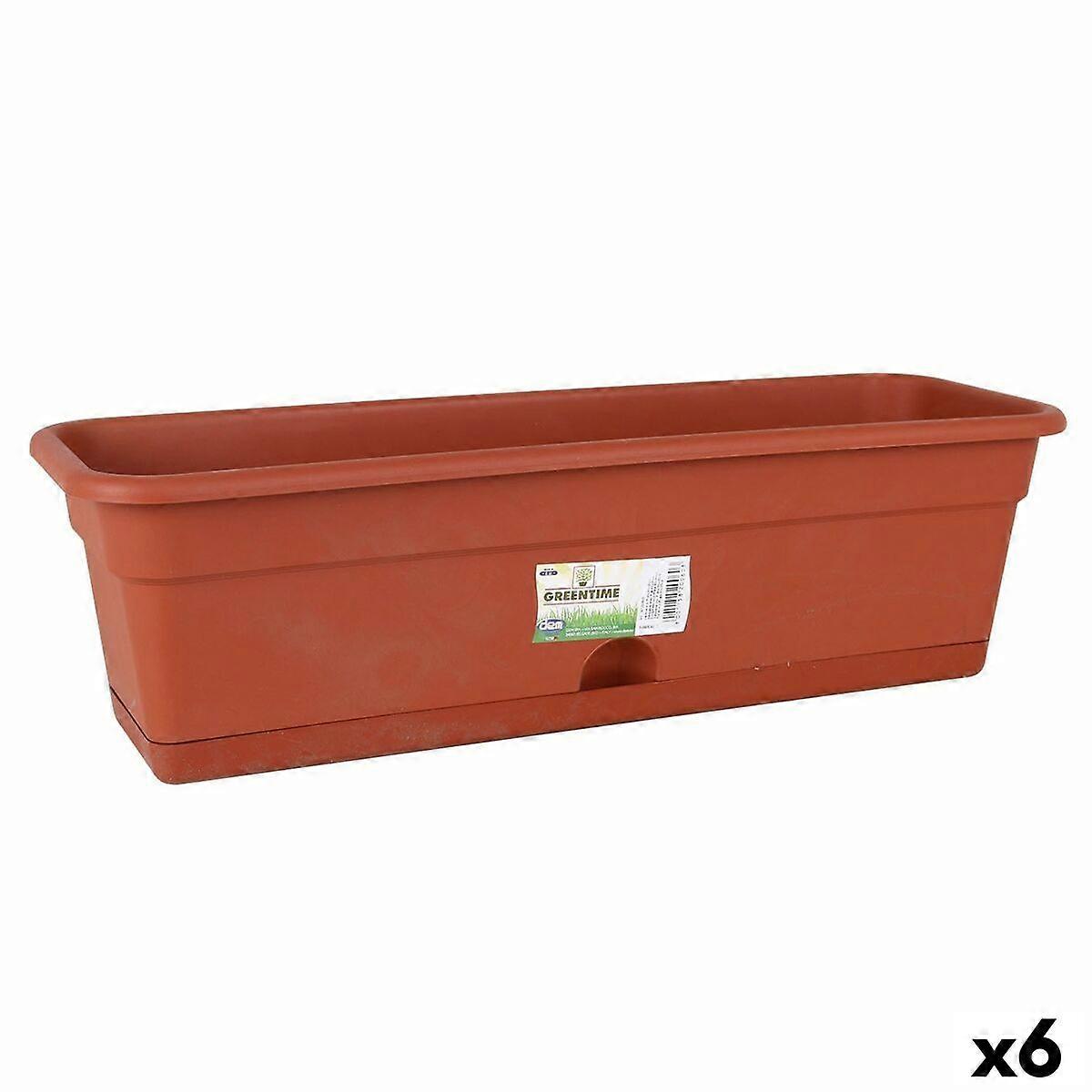 Planter with Dish Dem Greentime Rectangular Brown 60 x 20 x 17,3 cm (6 Units)