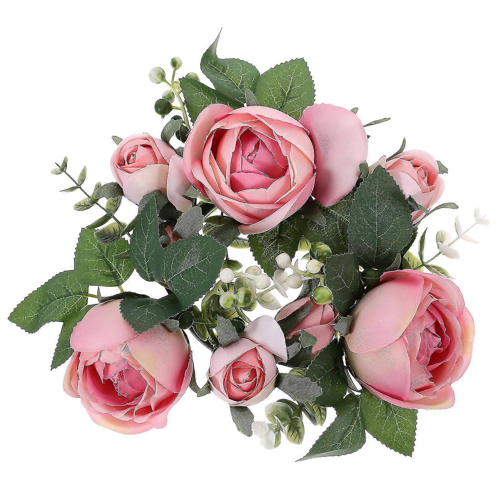 Candle Ring Wreath Artificial Flower Candle Ring for Wedding Table Party Artificial Rose Candle Ring Pink Z