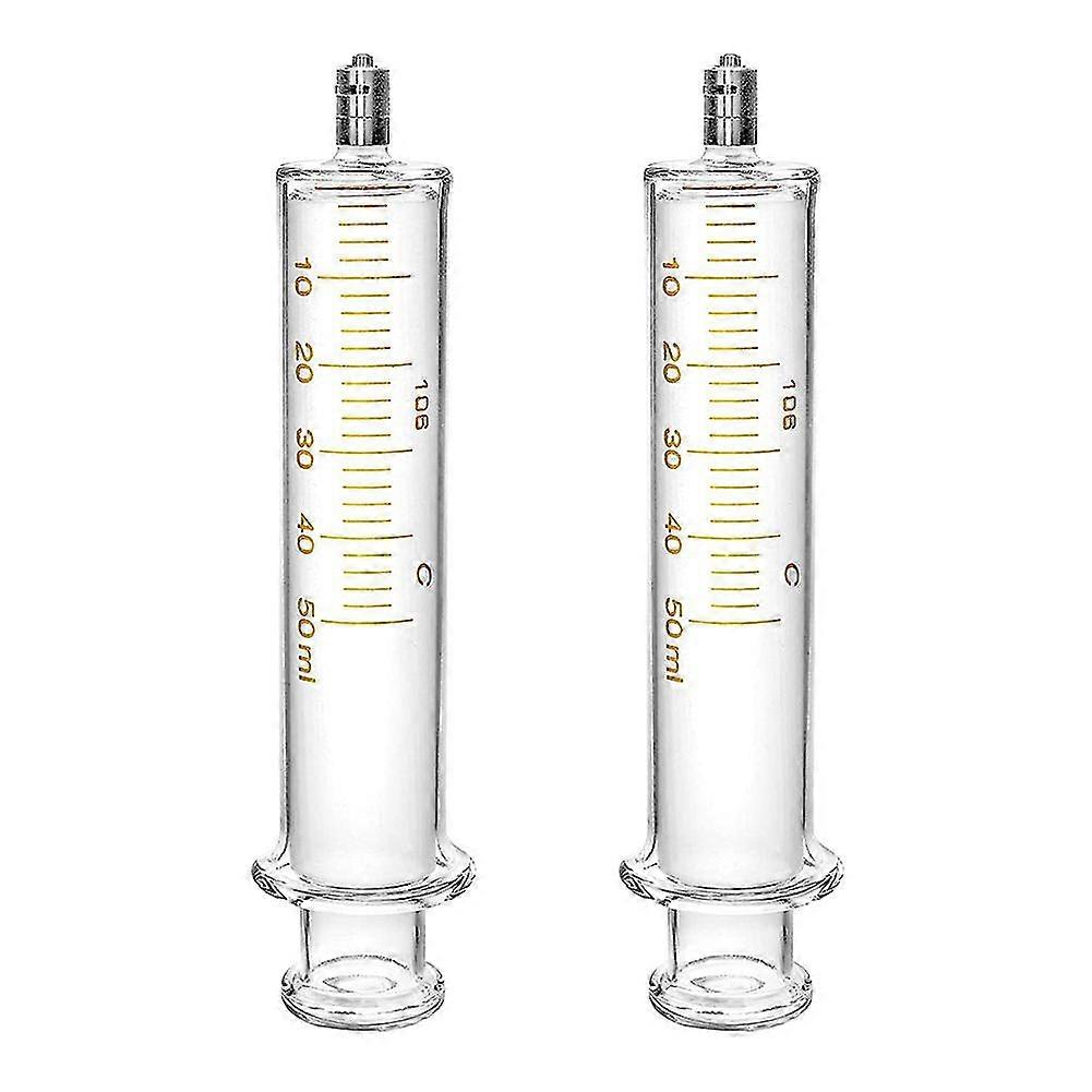 2 Pack Luer Lock Reusable Glass Syringe With No Needle, 50ml