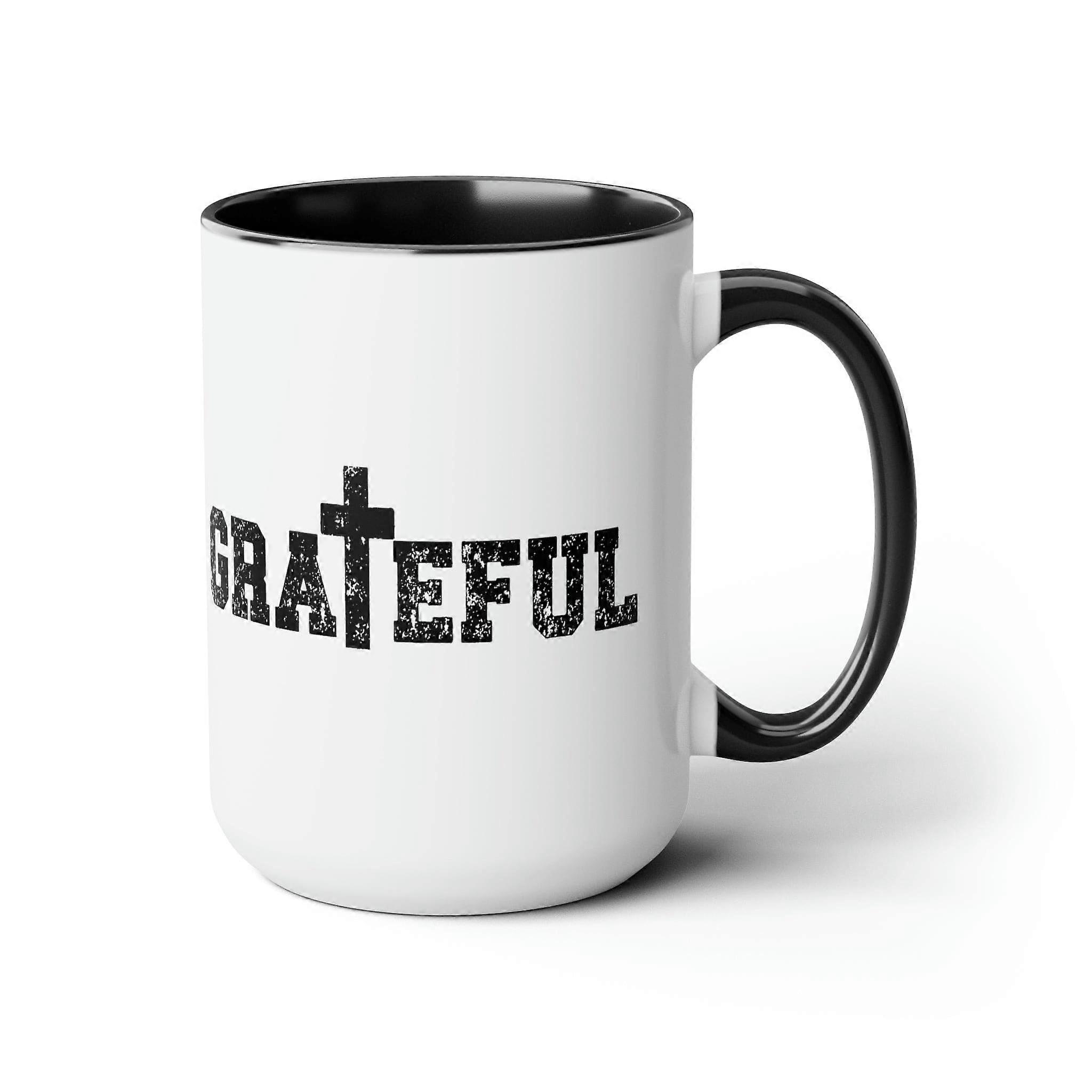 Accent Ceramic Coffee Mug 15oz - Grateful Cross Black Illustration