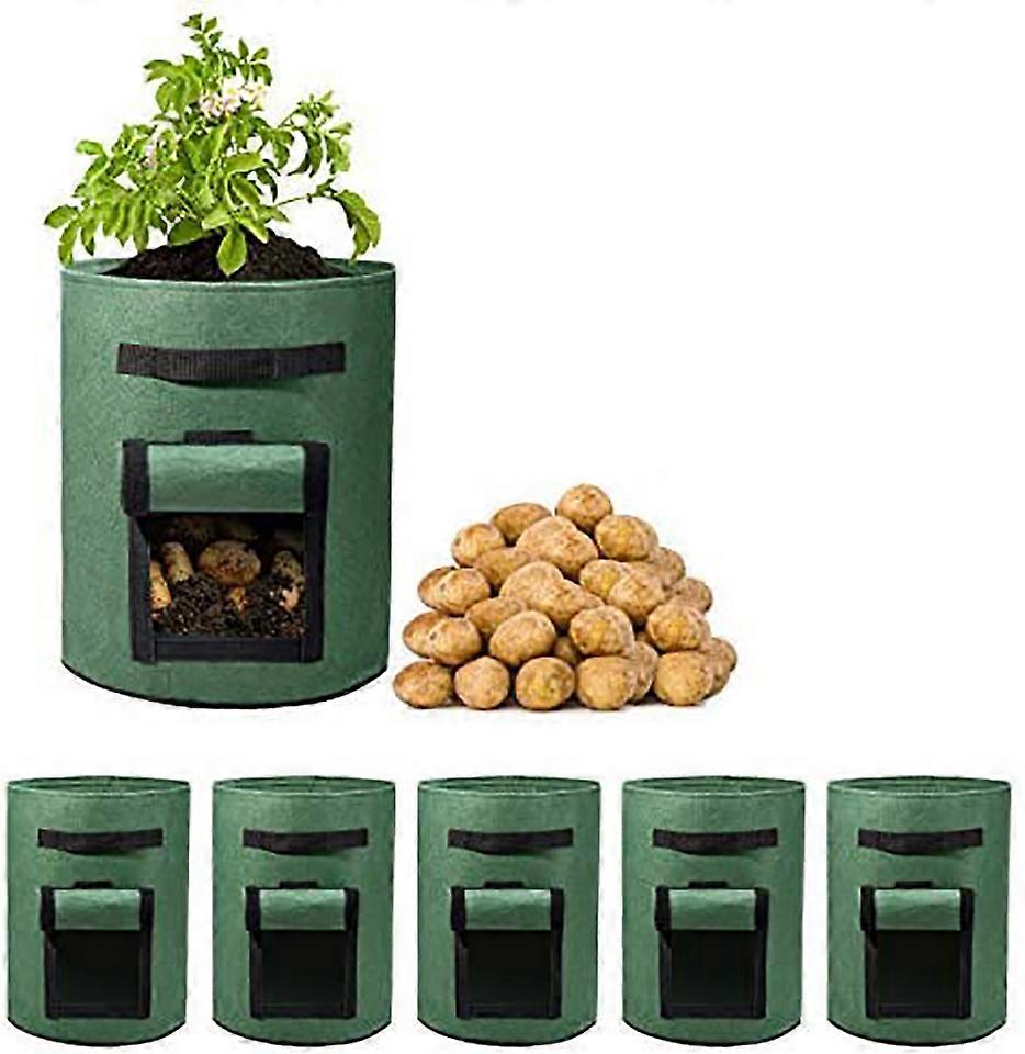 5pcs set 7 Gallon Potato Grow Bag with Petal Planting Bag Double Layer Breathable Plant/Vegetable/Tomato/Vented Cloth Non-woven Fabric with Handle Gre