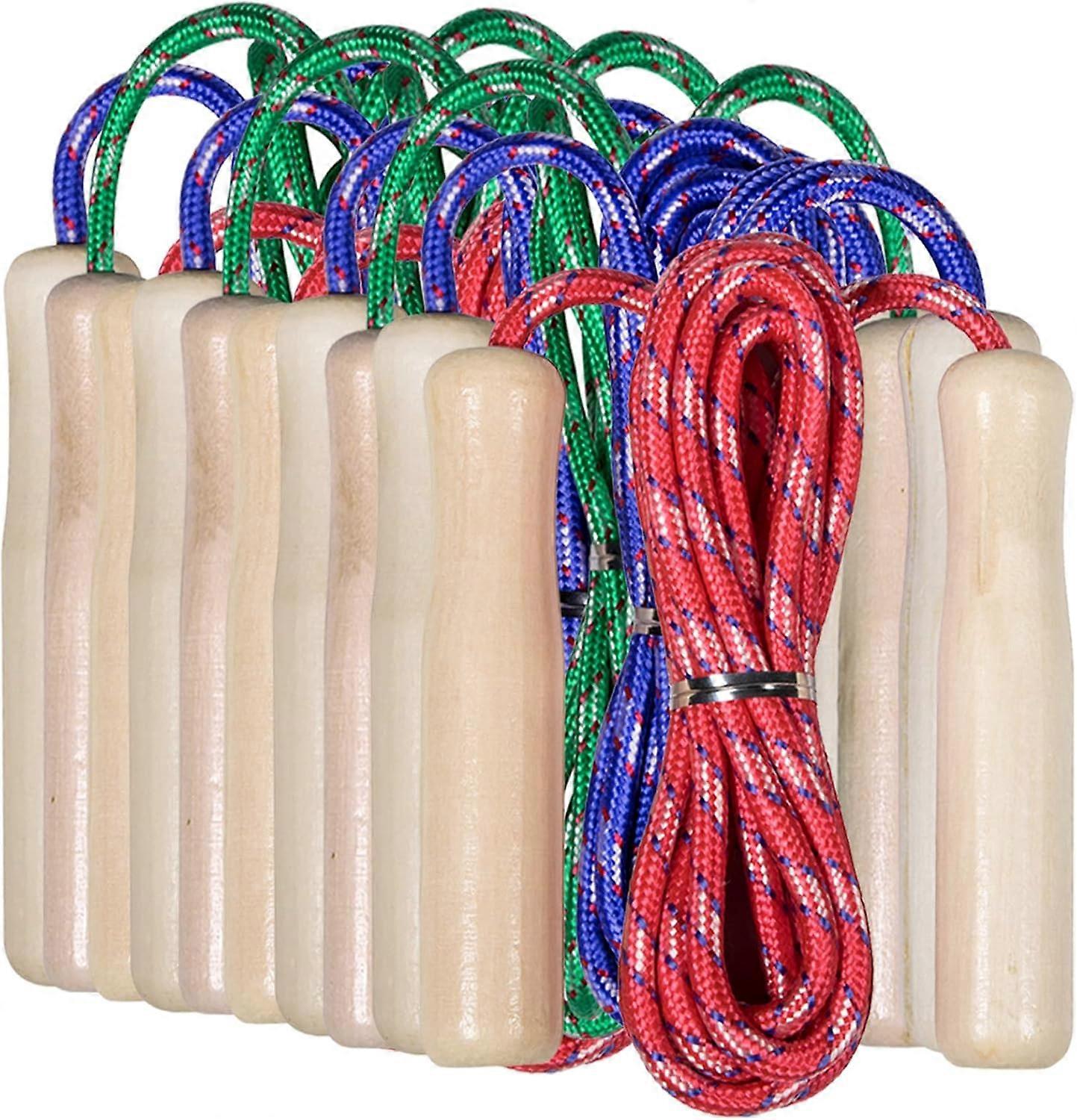Hopprep för barn. Hopprep med trähandtag för barn. 10 färgglada hopprep för utomhuslekar och barnkalas. (Paket 10)