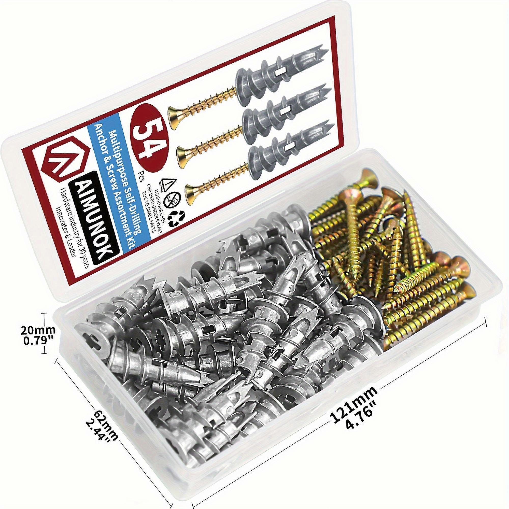 30/54pcs Zinc Self-Drilling Drywall Anchors With Screws Kit, 27 Heavy Duty Metal Wall Anchors And 27#8 X 1-1/4'' Screws