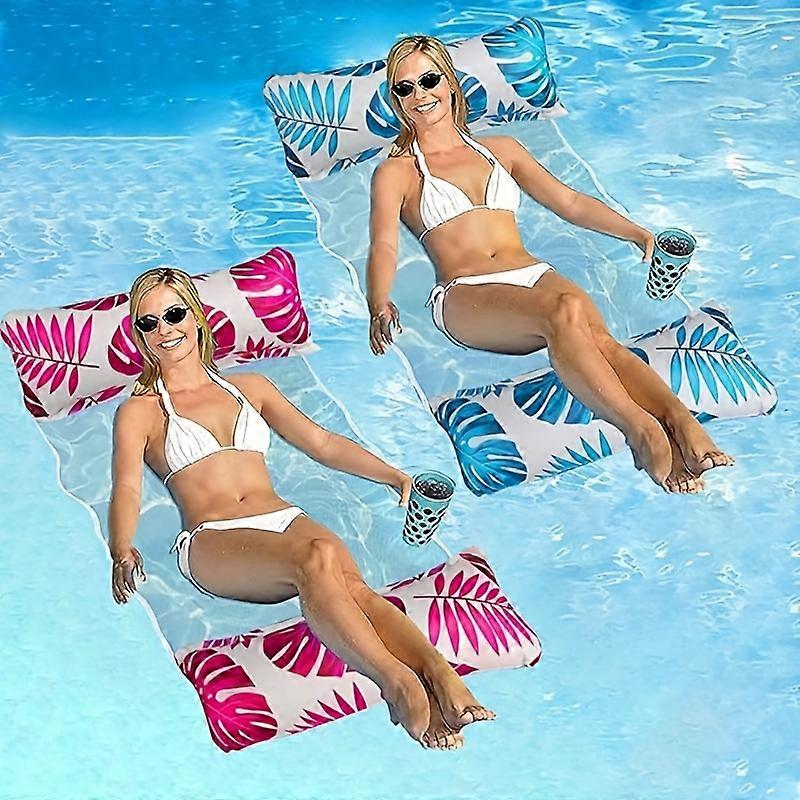 2pcs Inflatable Floating Row New Style, Pool Hammock Foldable Maple Leaf Floating Row Water Clip Net, Lounger Inflatable Floating Bed, Swimming Access
