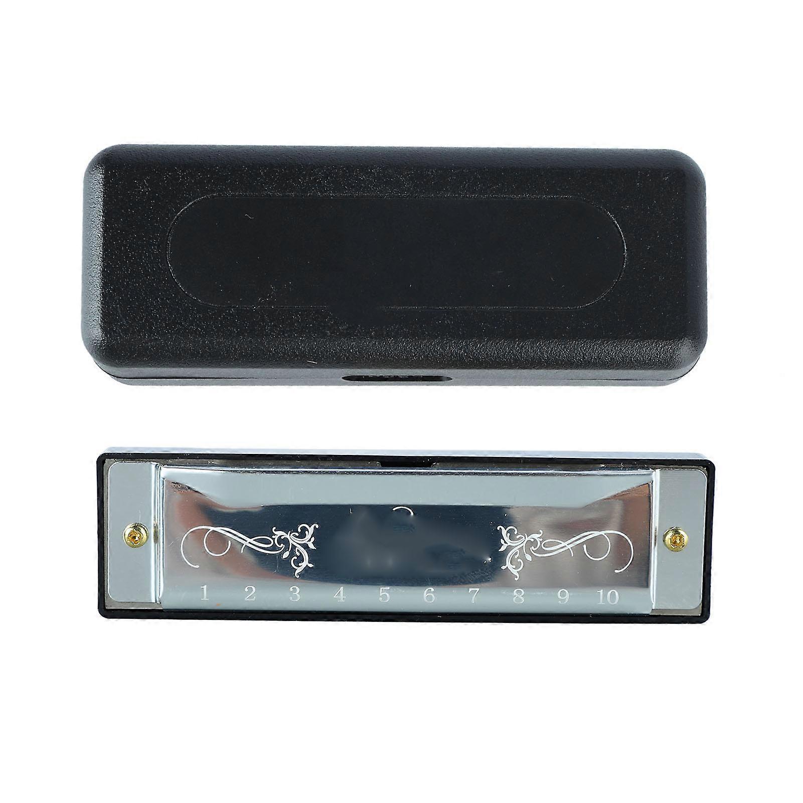 Harmonica 10 Hole 20 Tune C Key Professional Standard Mouth Organ with Case for Kid Beginner Silver