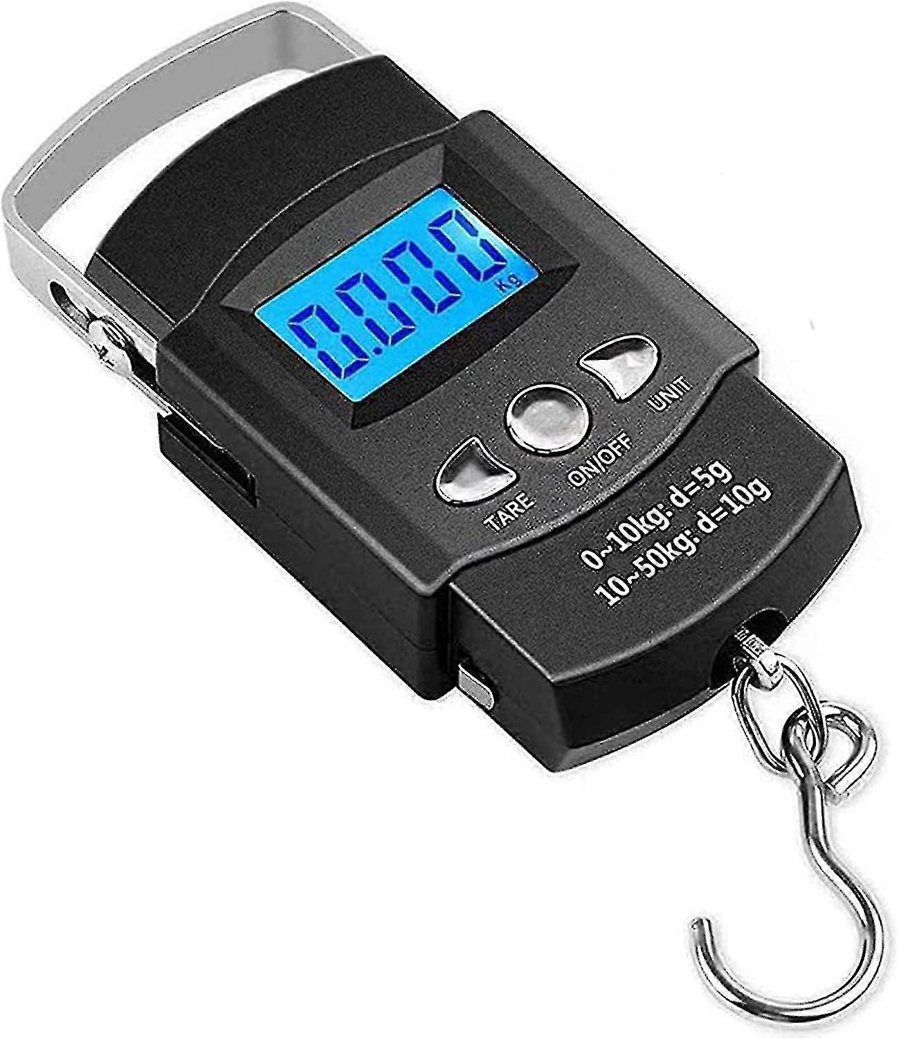 電子荷物スケール LCD デジタル ポータブル 電子釣りスケール デジタルスーツケース 重量 旅行スケール (最大: 50 Kg) フック + 巻尺 100 cm 付き